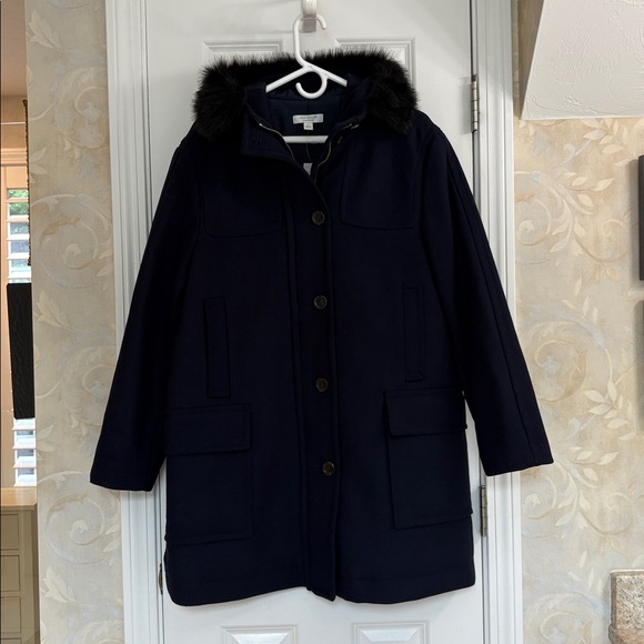 Ann Taylor The Weekend Collection Navy Wool Zip and Button 3/4 Length Car Coat. - Picture 1 of 11